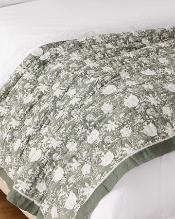 Audrey Sage Block Print Quilt