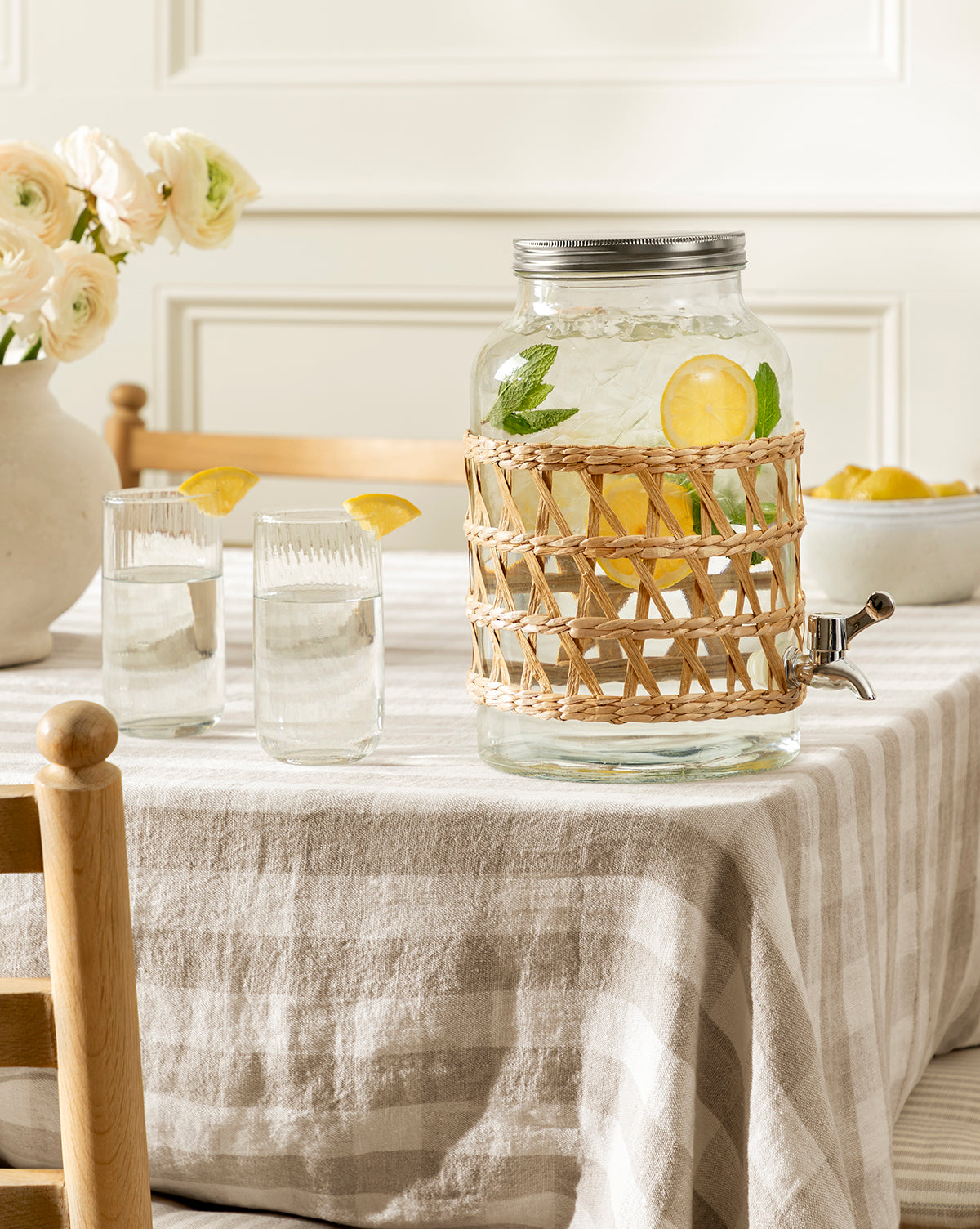 Glass Beverage Dispenser with Woven Sleeve
