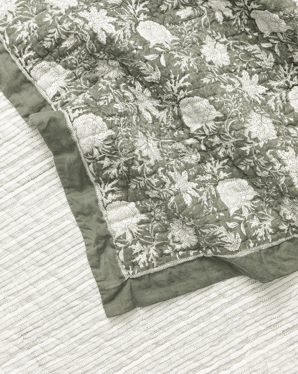 Audrey Sage Block Print Quilt