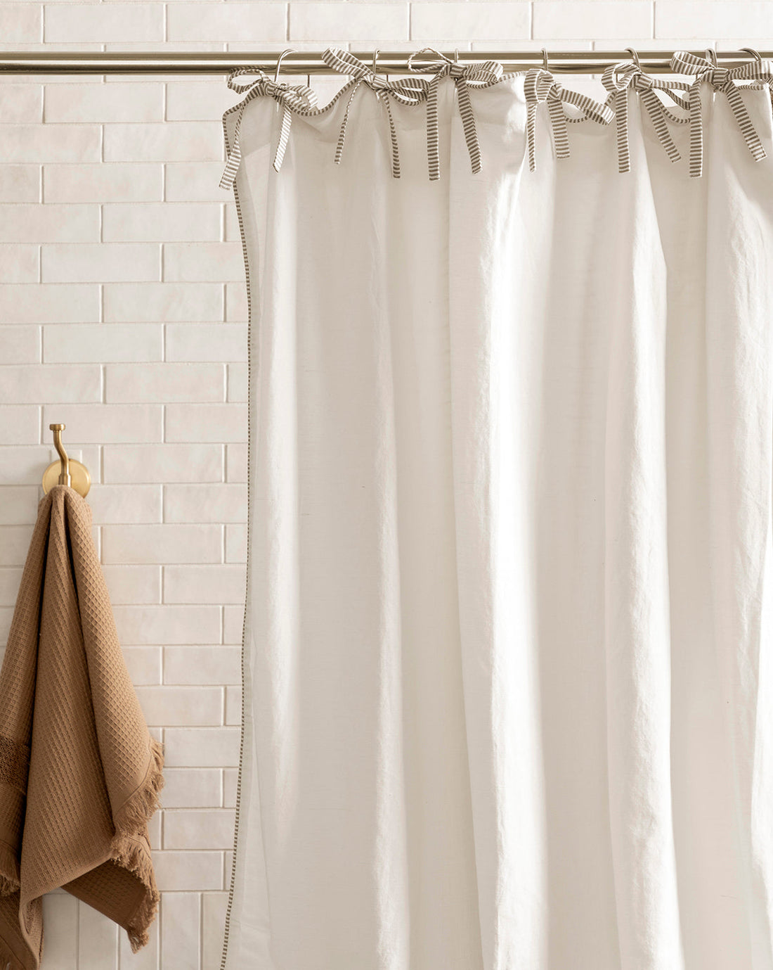 Lillian Shower Curtain with Striped Ties